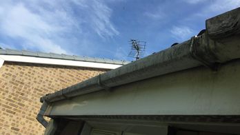 Guttering before being cleaned by our team